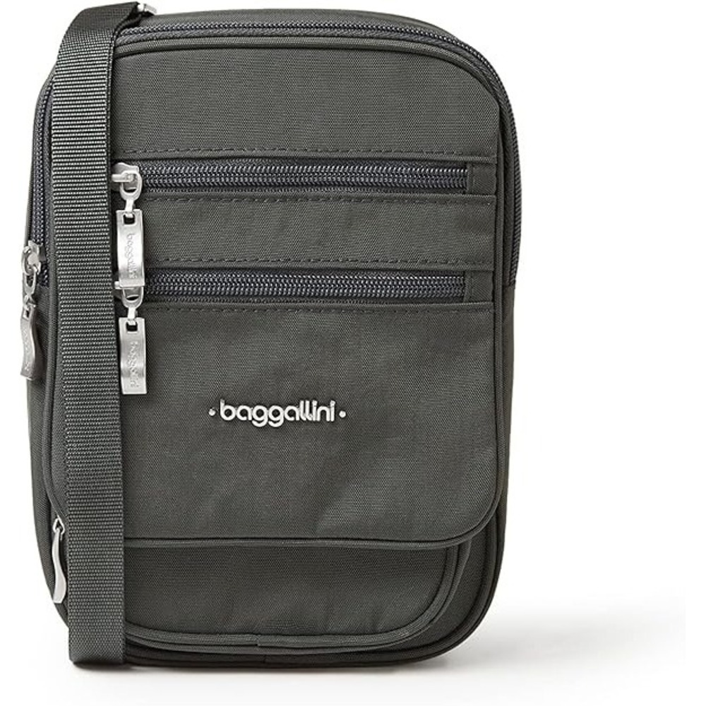 Baggallini Charcoal Grey Nylon Small Crossbody Travel Bag Organizer Purse Multi